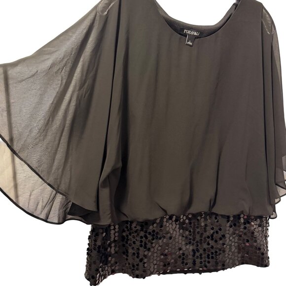 Black Roz & Ali Chiffon Blouse With Sequined Hem Womens Size L Blouse - Picture 10 of 12